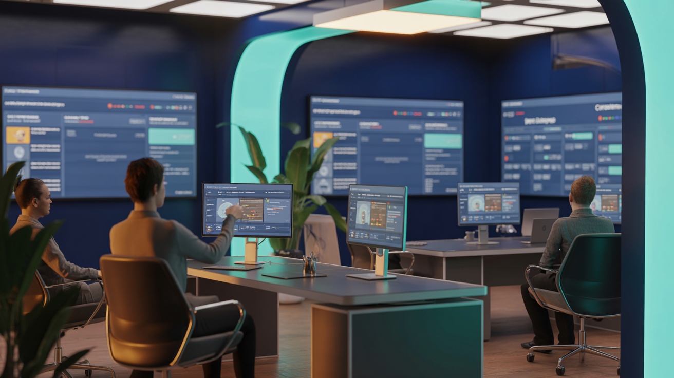 Modern communications office interior